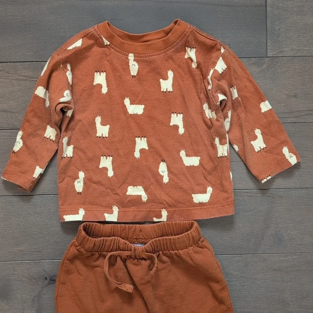 Hanna Andersson 12-18 Month Llama Print Long Sleeve Tee & French Terry Pants Set